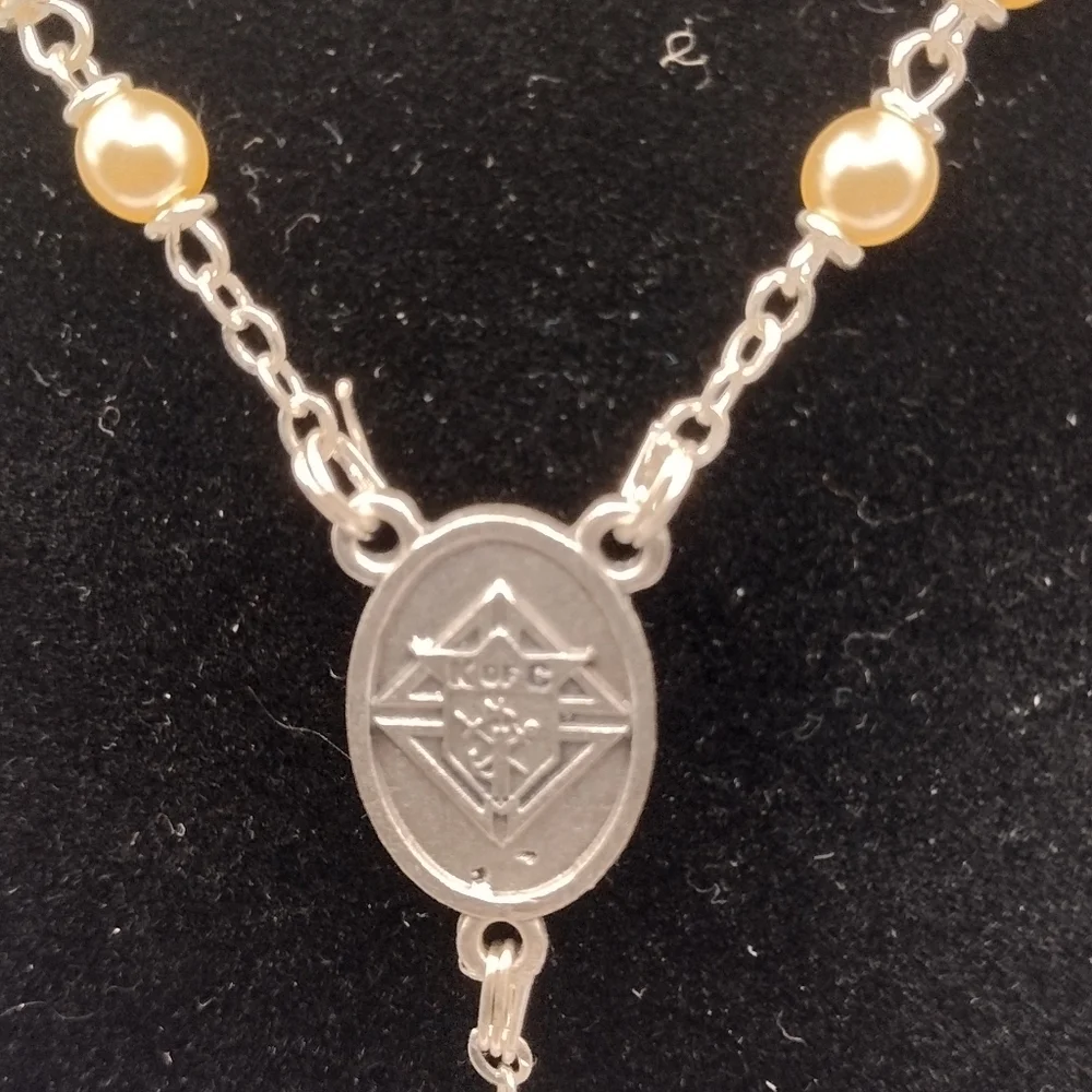 VINTAGE K of C Knights Of Columbus Faux Pearl PRAYER BEADS ROSARY